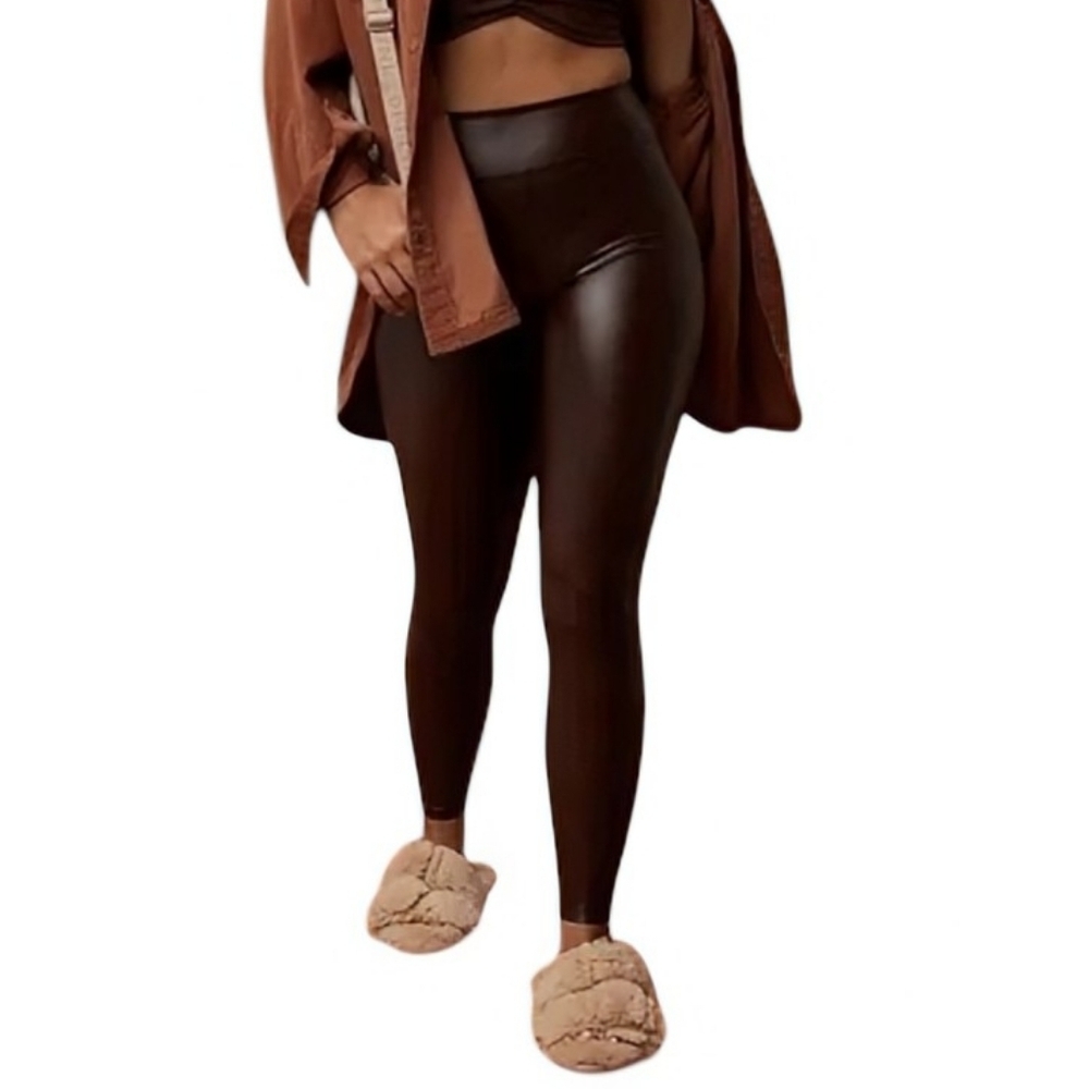 Aerie Faux Leather Leggings Women XXL Brown High Rise Vegan Leather